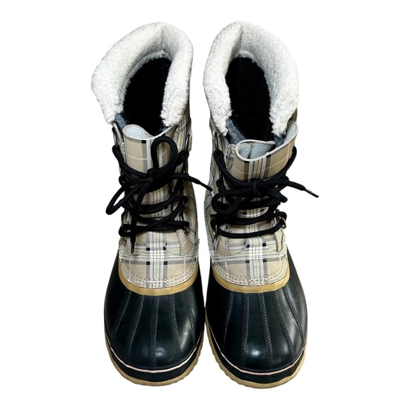 Sorel Women's Waterproof Plaid Rubber Winter Boots, Cream, Black, Size 10 - Picture 7 of 9